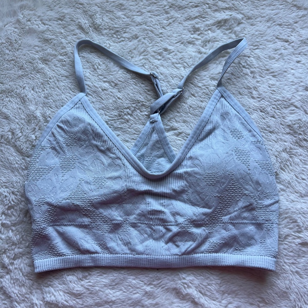 Aerie Real Me Floral Seamless Bralette Light Blue Adjustable Racerback Medium